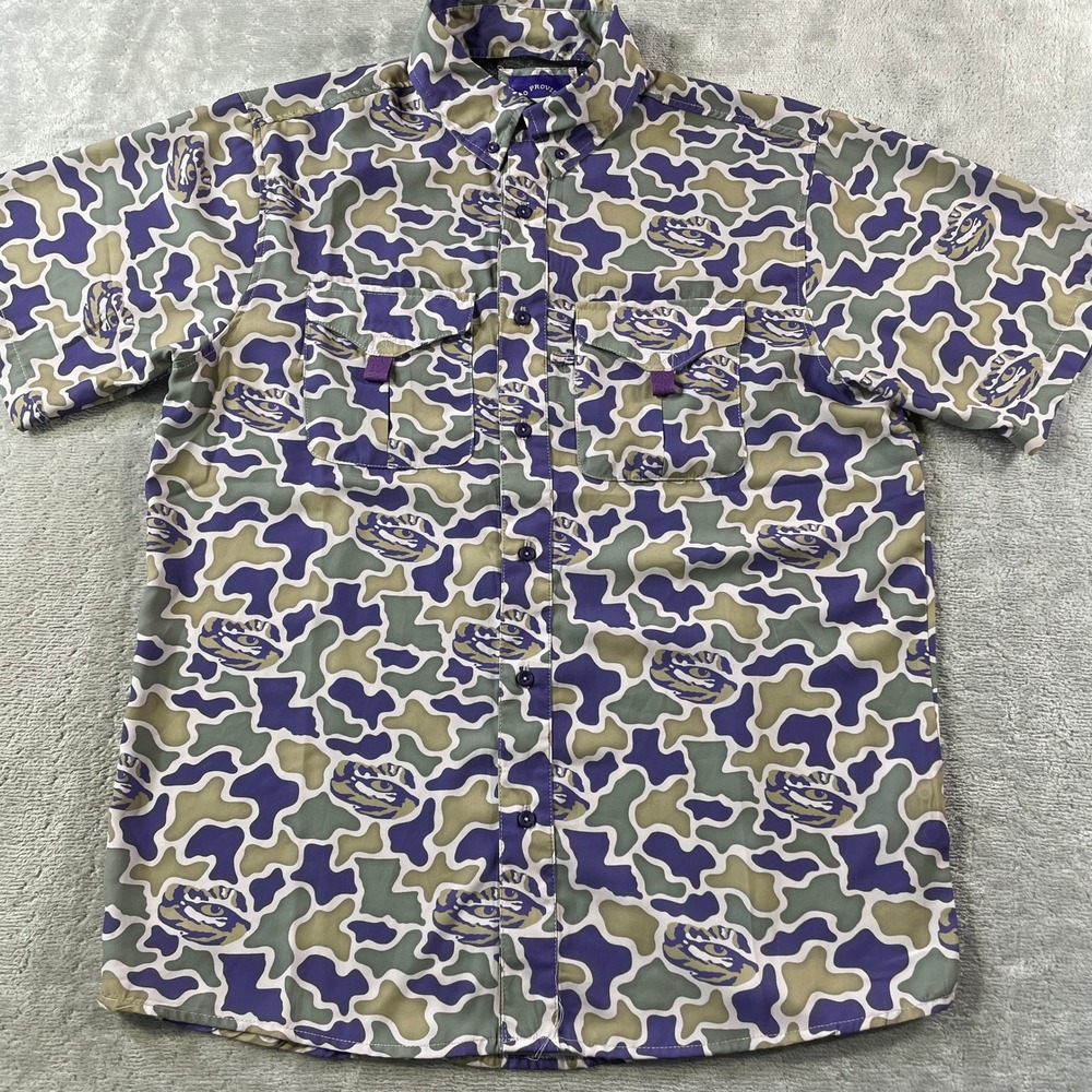 LSU Tigers Camo Shirt Amigo Provisions Mens Medium Vented NCAA College Fan